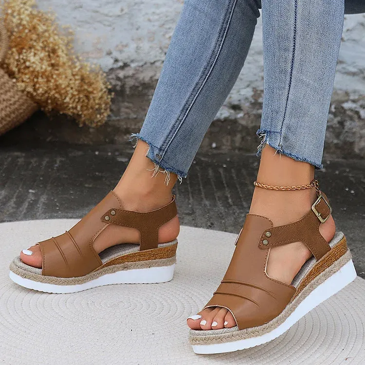 🔥 Women's Comfy Ankle Buckle Strap Platform Leather Orthopedic Sandals