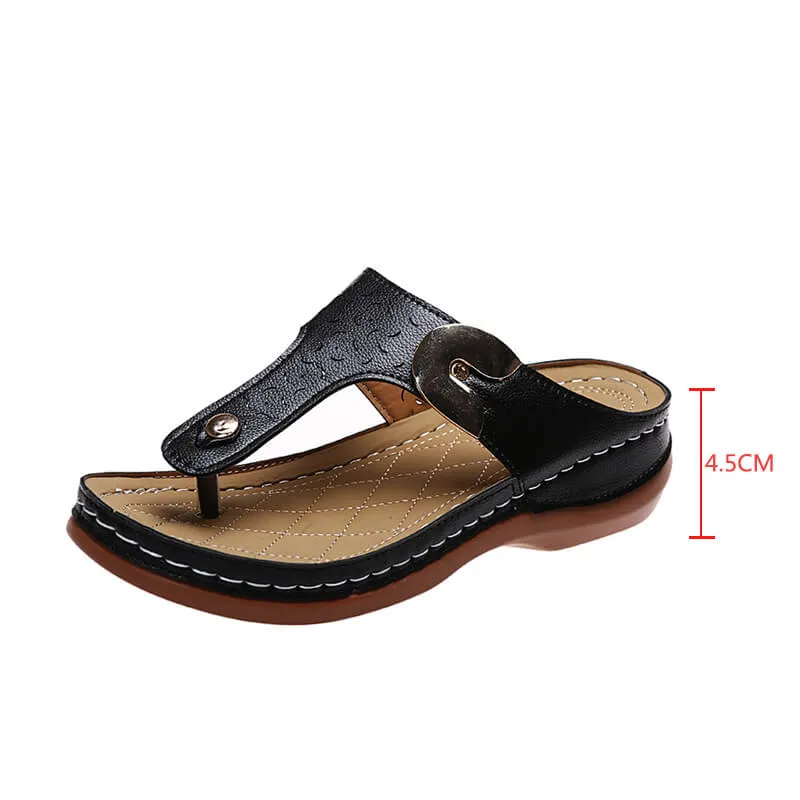 2022 Summer New Women's Metal Decor Feature Pattern Wedge Flip-Flops
