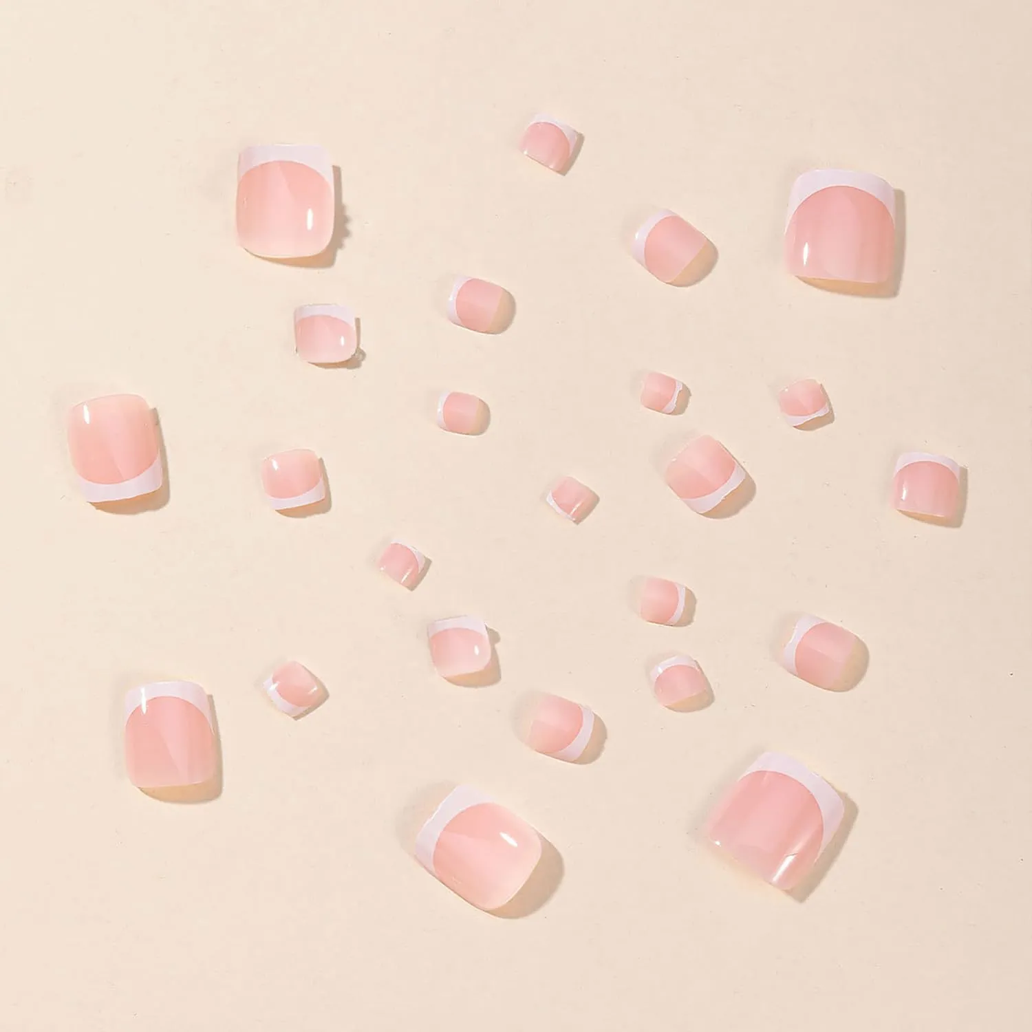 24Pcs French Tip Press on Toenails Short Square Fake Toe Nails with Solid Color Design False Toenails Press on Full Cover Glue on Toenails Reusable Stick on Toenails Artificial Toenails for Women