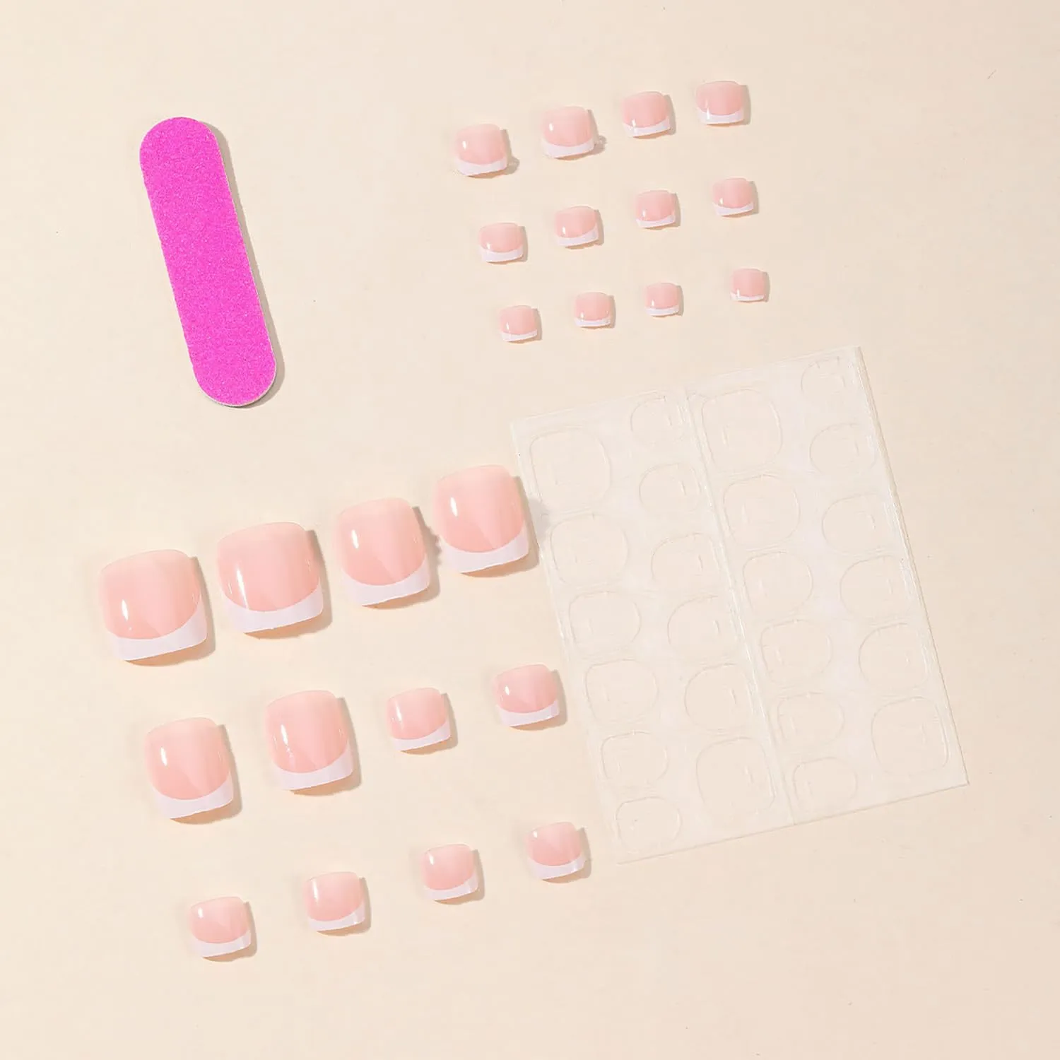 24Pcs French Tip Press on Toenails Short Square Fake Toe Nails with Solid Color Design False Toenails Press on Full Cover Glue on Toenails Reusable Stick on Toenails Artificial Toenails for Women