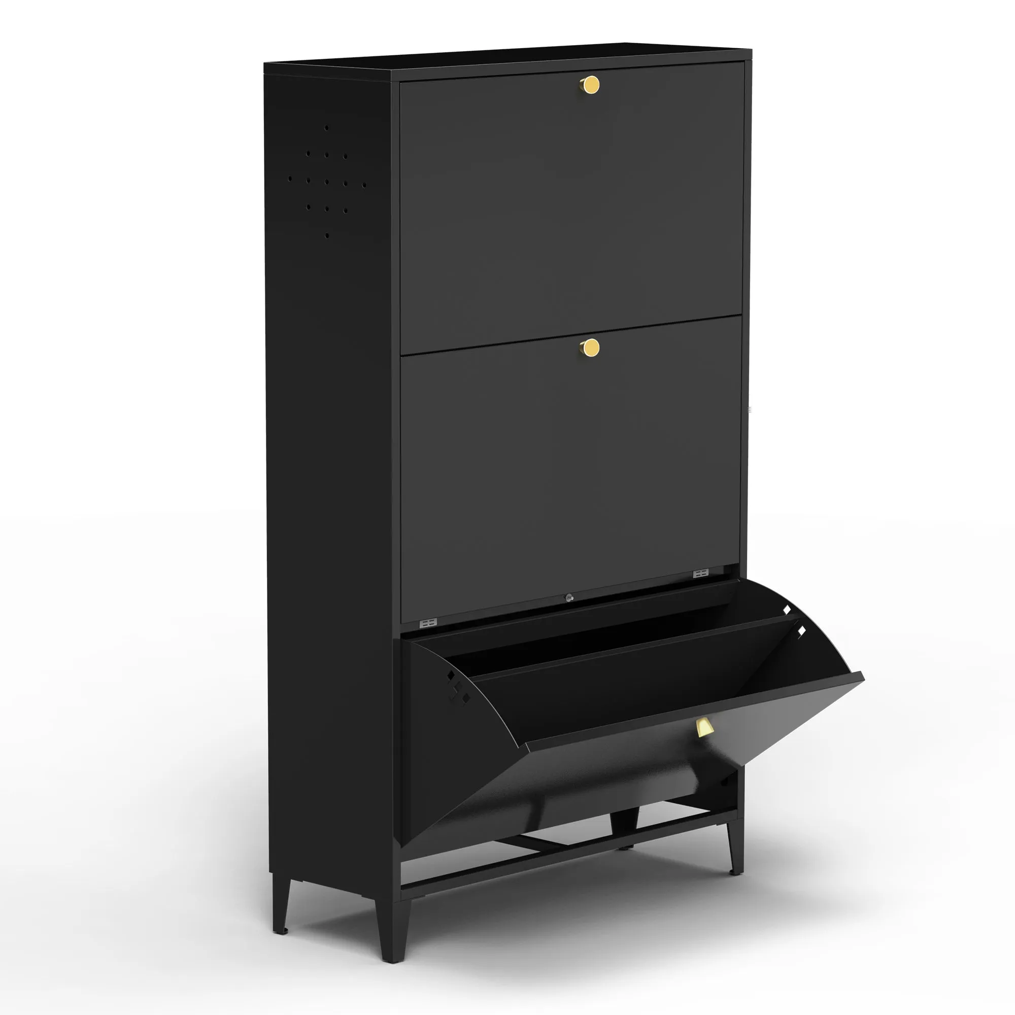 3 Drawer All Steel Shoe Cabinet – Eco-Friendly Freestanding Organizer with Adjustable Shelves & Locking Door