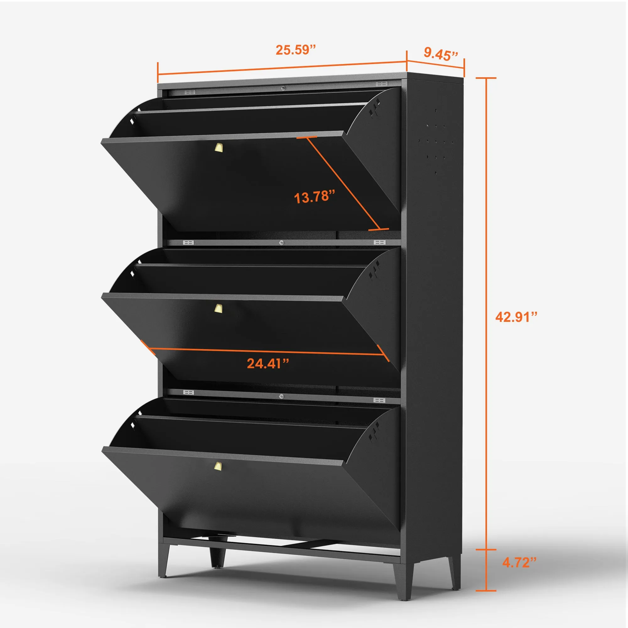 3 Drawer All Steel Shoe Cabinet – Eco-Friendly Freestanding Organizer with Adjustable Shelves & Locking Door