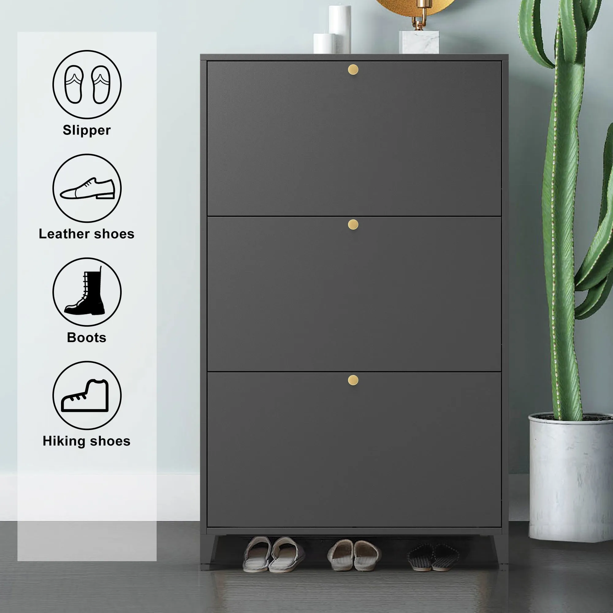 3 Drawer All Steel Shoe Cabinet – Eco-Friendly Freestanding Organizer with Adjustable Shelves & Locking Door