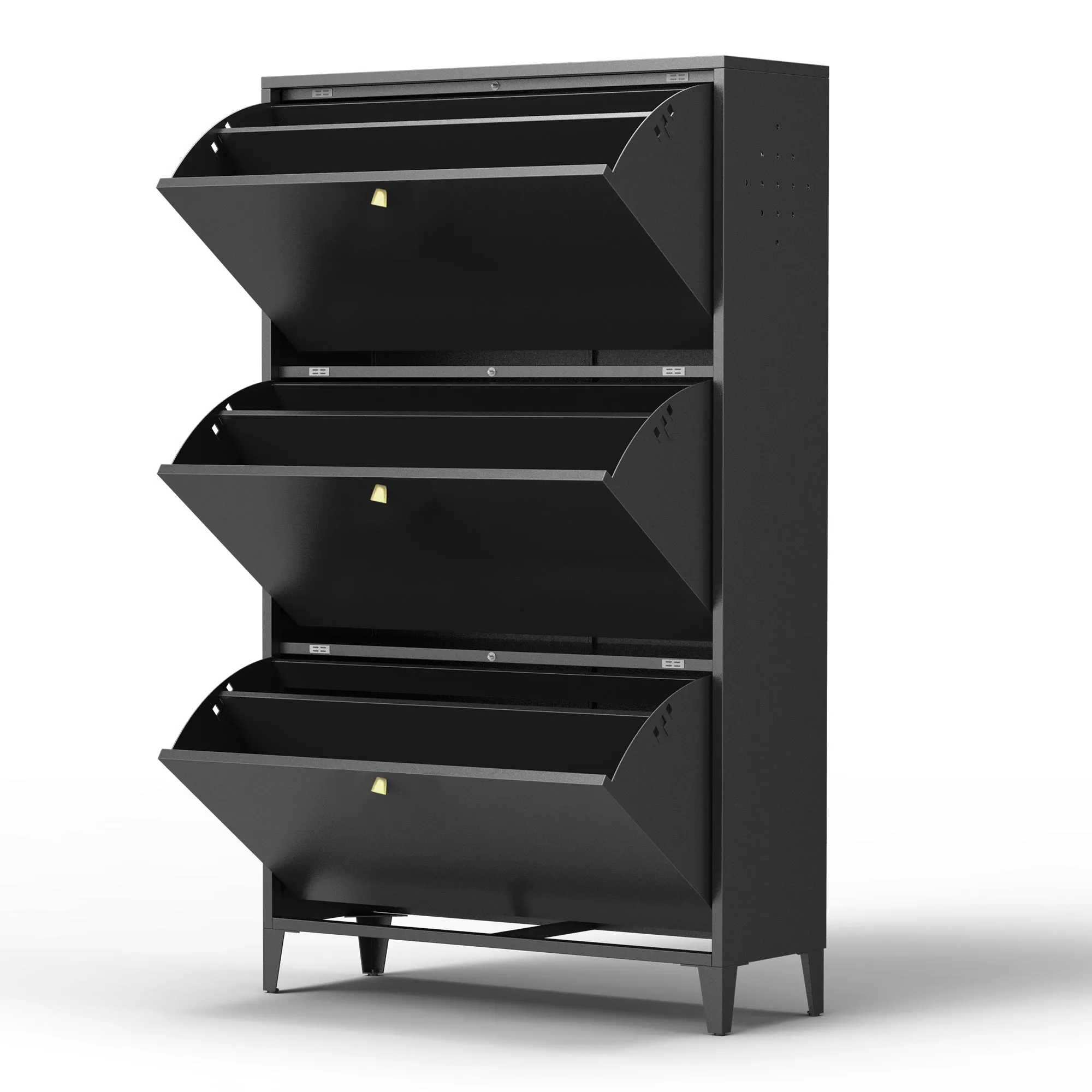 3 Drawer All Steel Shoe Cabinet – Eco-Friendly Freestanding Organizer with Adjustable Shelves & Locking Door