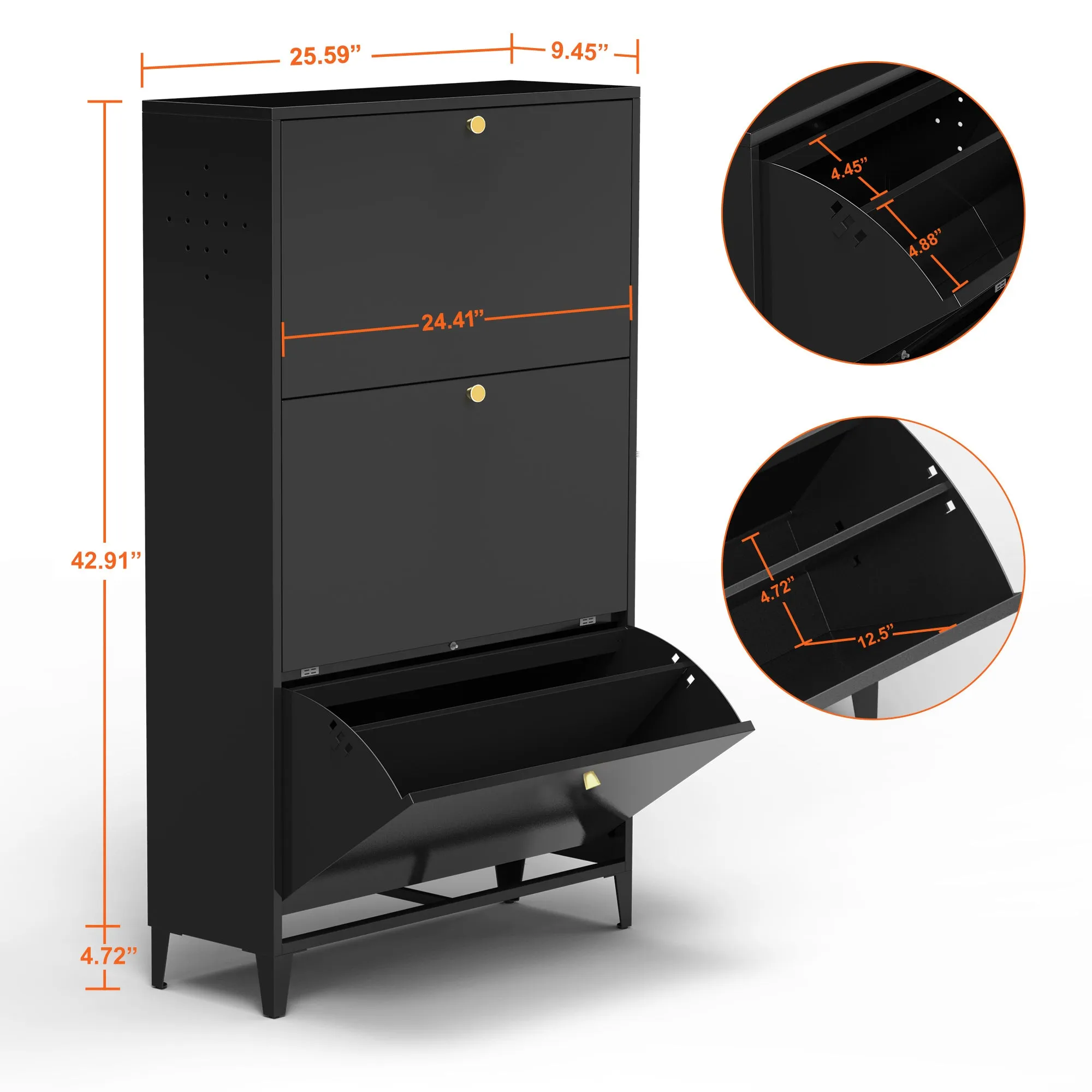 3 Drawer All Steel Shoe Cabinet – Eco-Friendly Freestanding Organizer with Adjustable Shelves & Locking Door