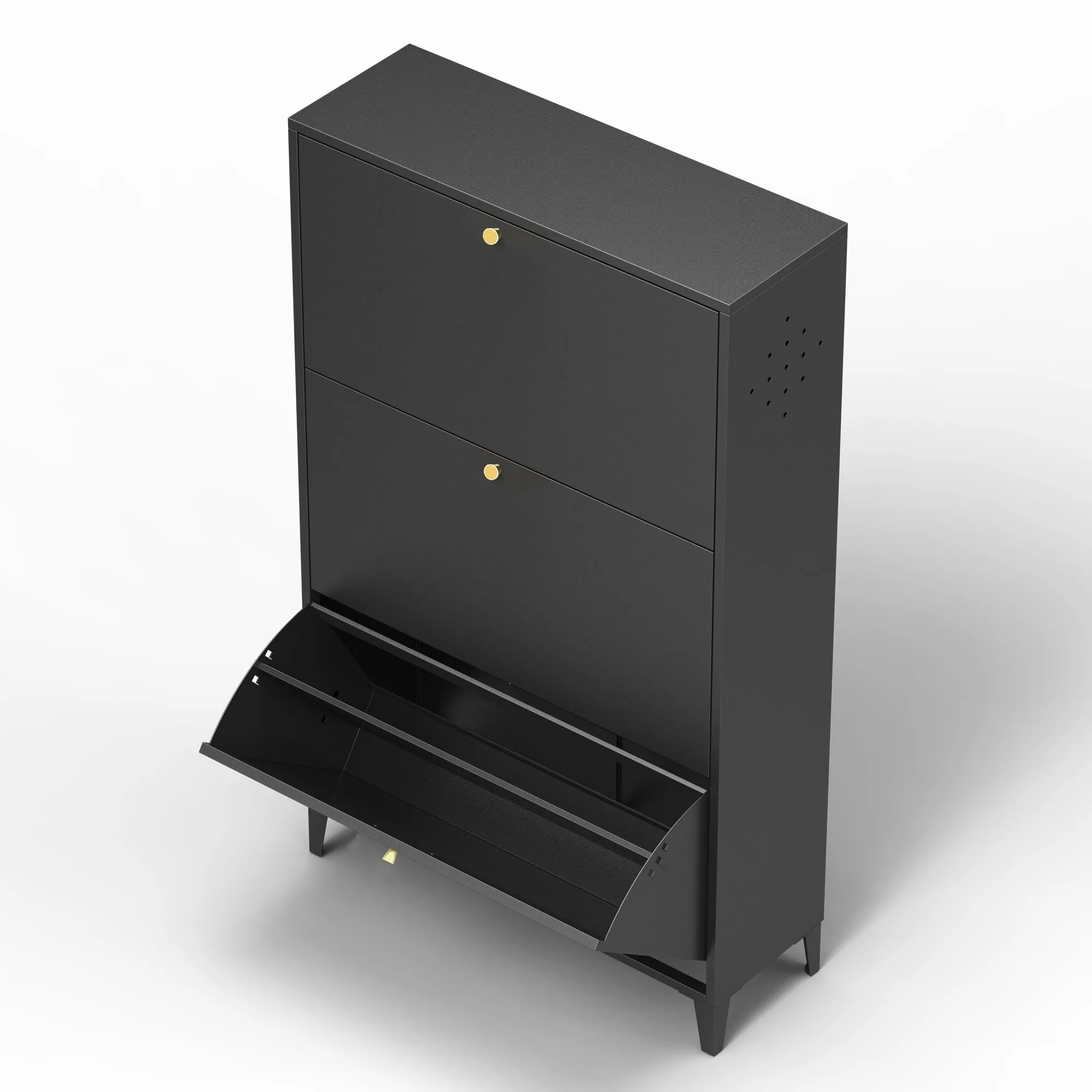 3 Drawer All Steel Shoe Cabinet – Eco-Friendly Freestanding Organizer with Adjustable Shelves & Locking Door