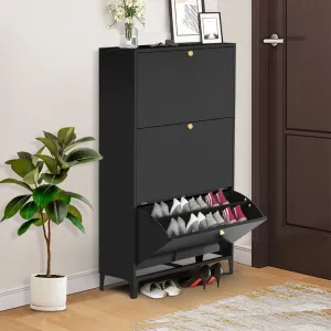 3 Drawer All Steel Shoe Cabinet – Eco-Friendly Freestanding Organizer with Adjustable Shelves & Locking Door