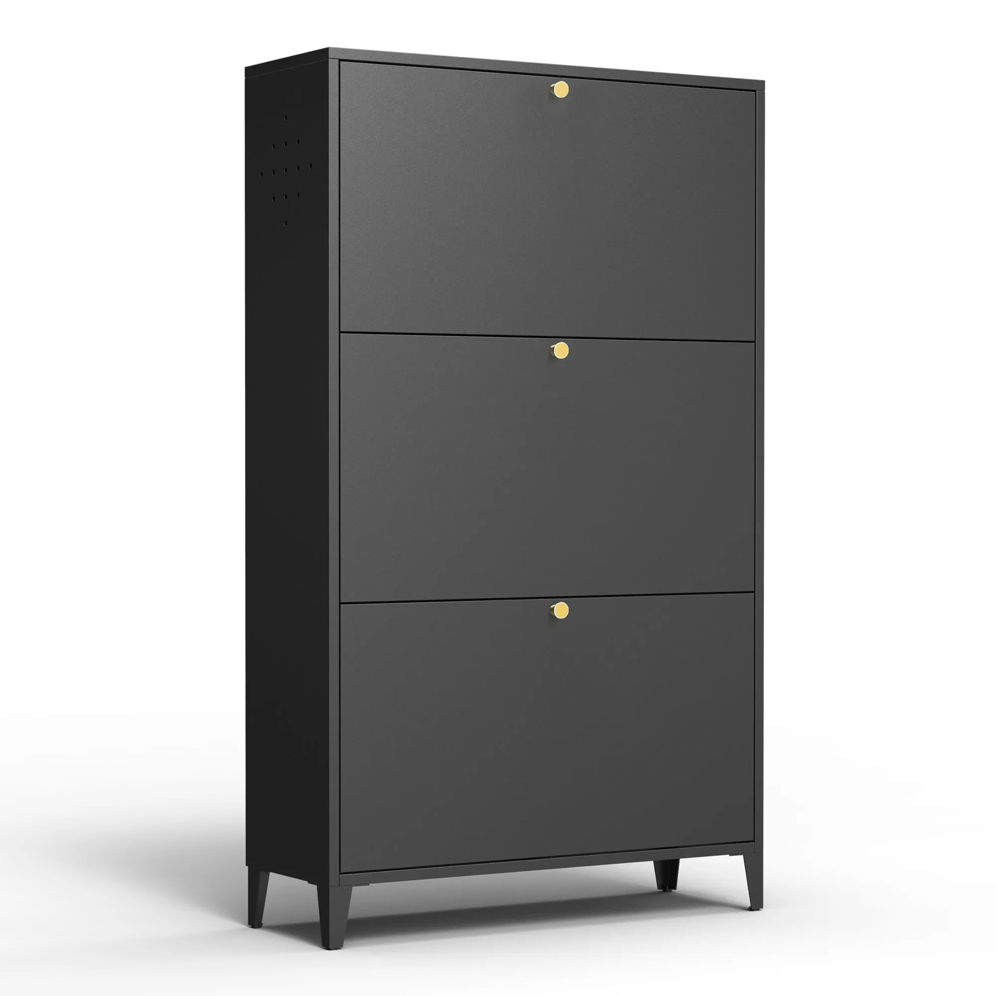 3 Drawer All Steel Shoe Cabinet – Eco-Friendly Freestanding Organizer with Adjustable Shelves & Locking Door