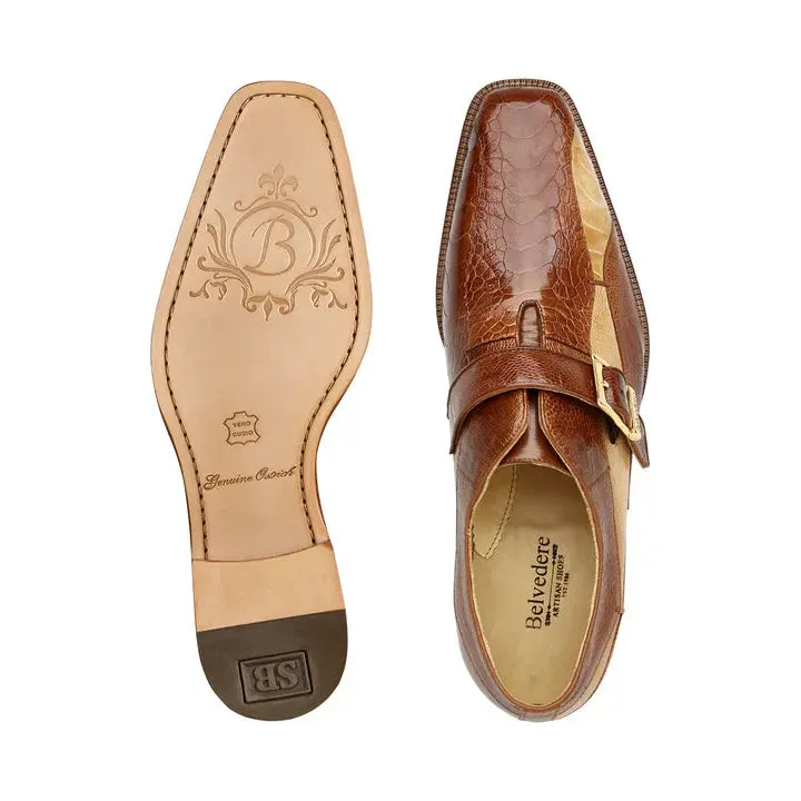 Belvedere Shoes Marte Genuine Ostrich Leg single buckle monk strap Camel R810