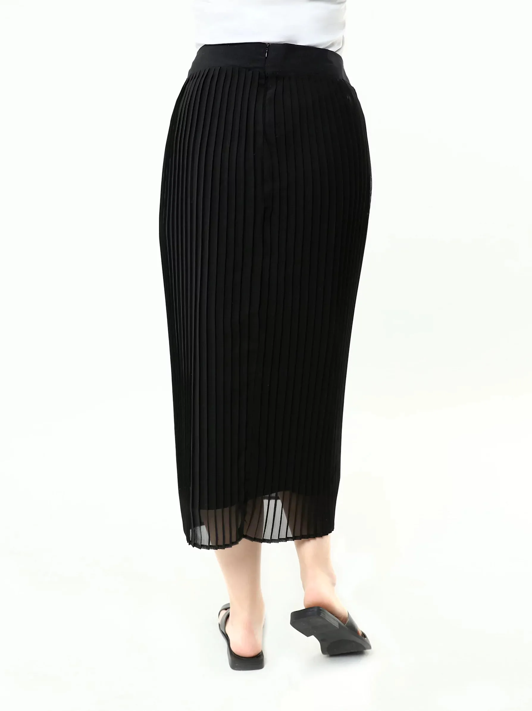 Black Decorative Button Midi Skirt