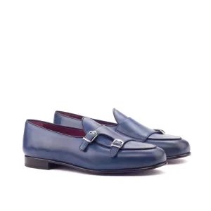DapperFam Rialto in Navy / Black Men's Italian Leather Monk Slipper