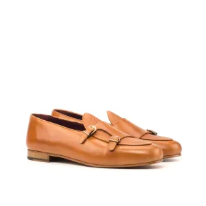 DapperFam Rialto in Tan / Cognac Men's Italian Leather & Italian Pebble Grain Leather Monk Slipper