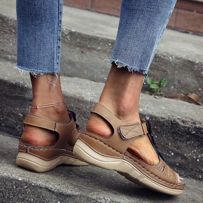 LADIES COMFY WEDGE SANDALS WITH FLOWER