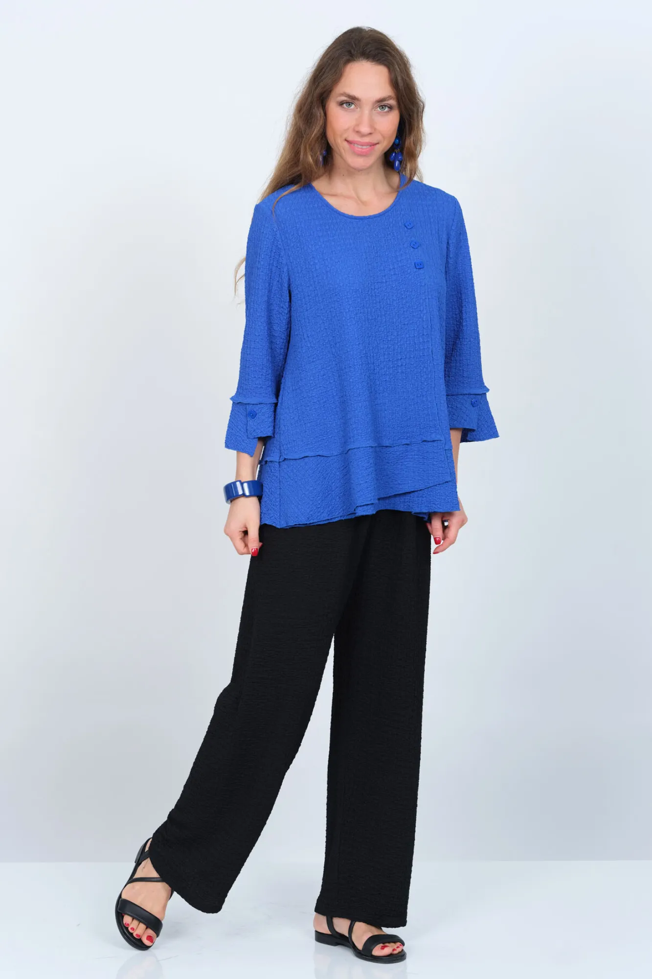 LIOR Women's Round Neck Tunic Blouse 3/4 Sleeves Side Pockets- "Kane"