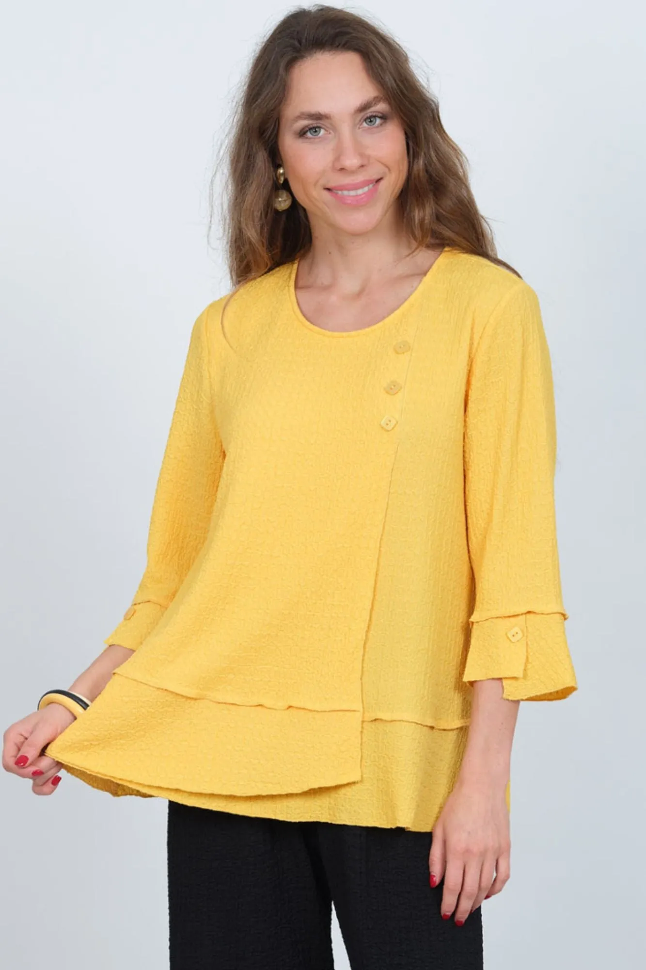 LIOR Women's Round Neck Tunic Blouse 3/4 Sleeves Side Pockets- "Kane"