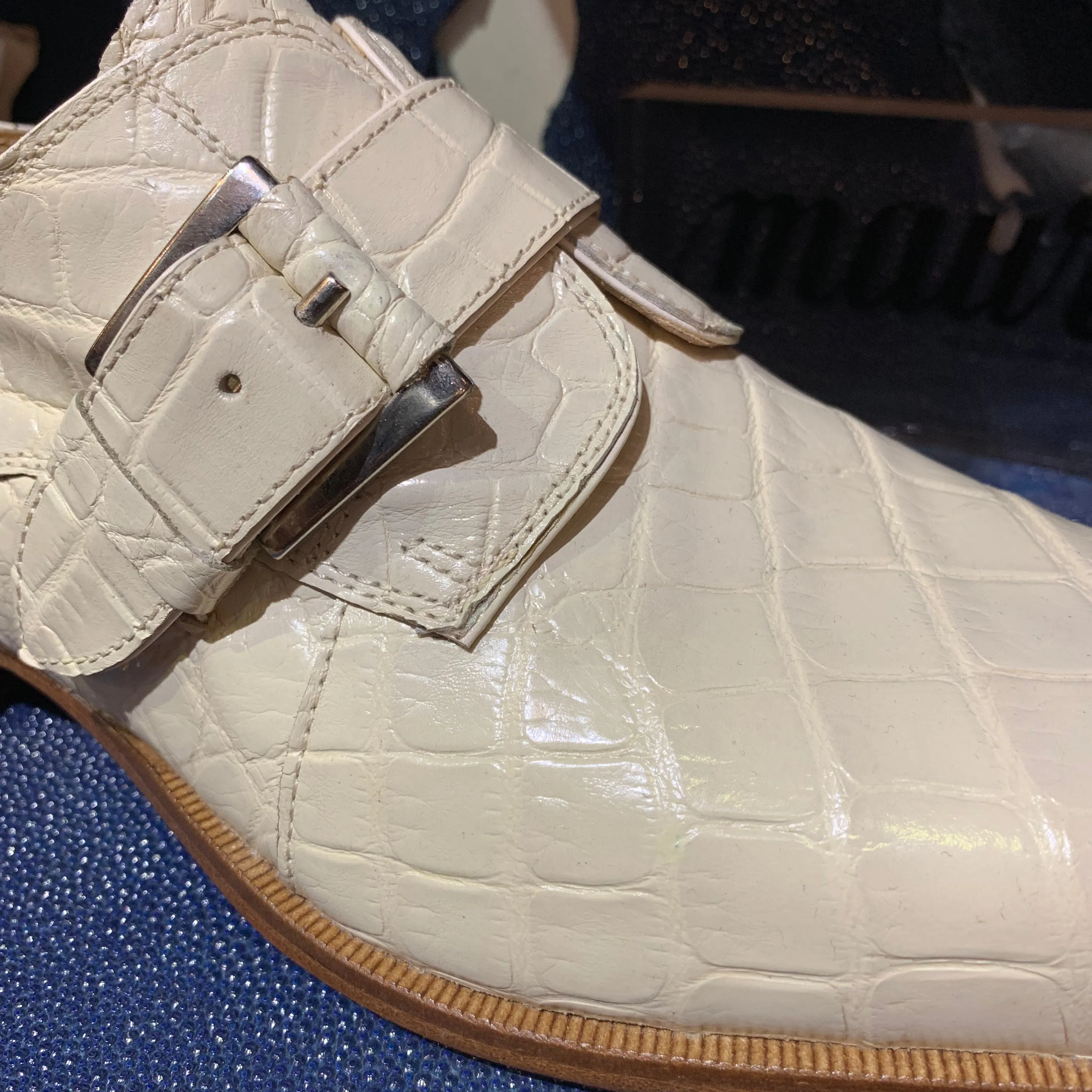 Mauri 4853 Cream Alligator Body Monk Strap Dress Shoes