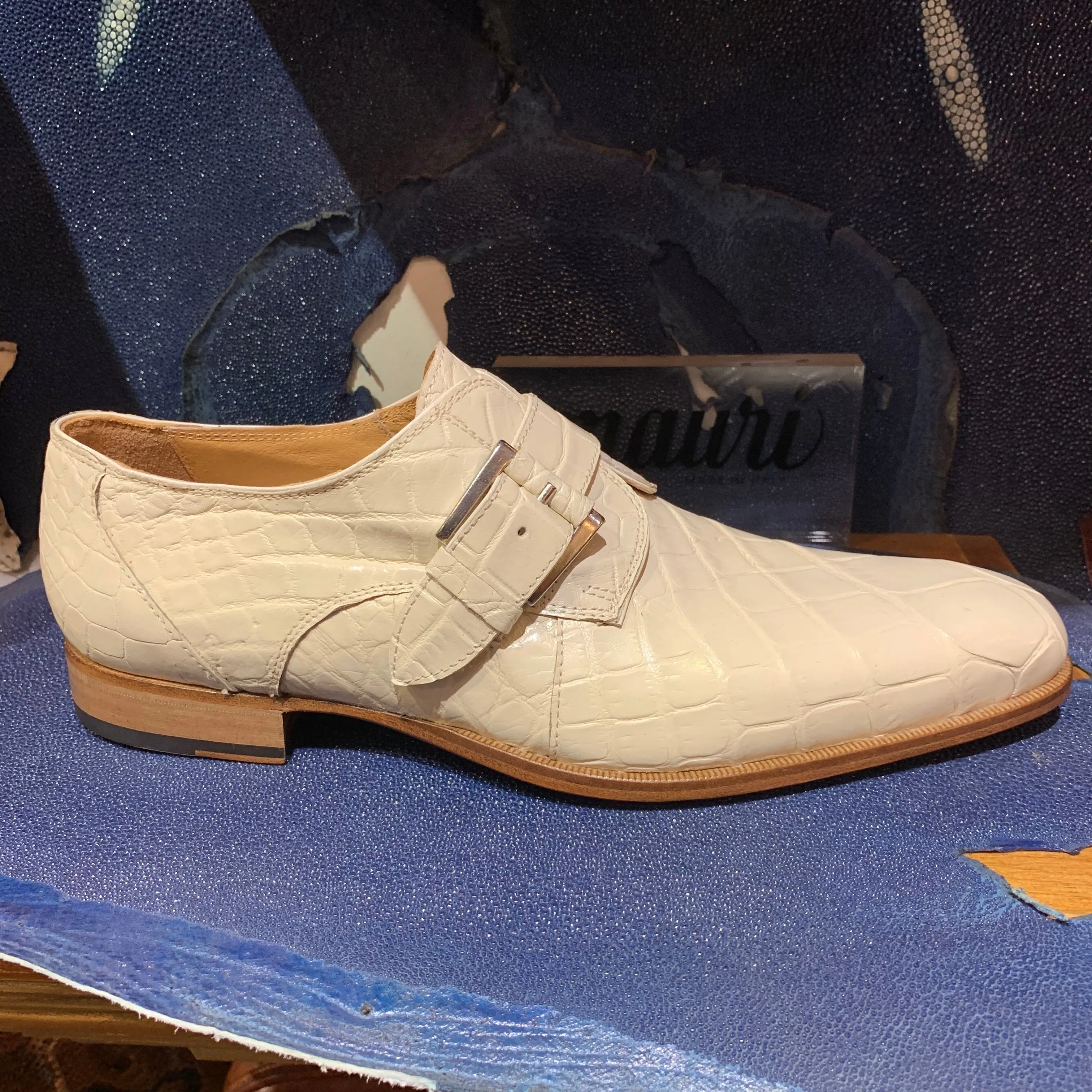 Mauri 4853 Cream Alligator Body Monk Strap Dress Shoes