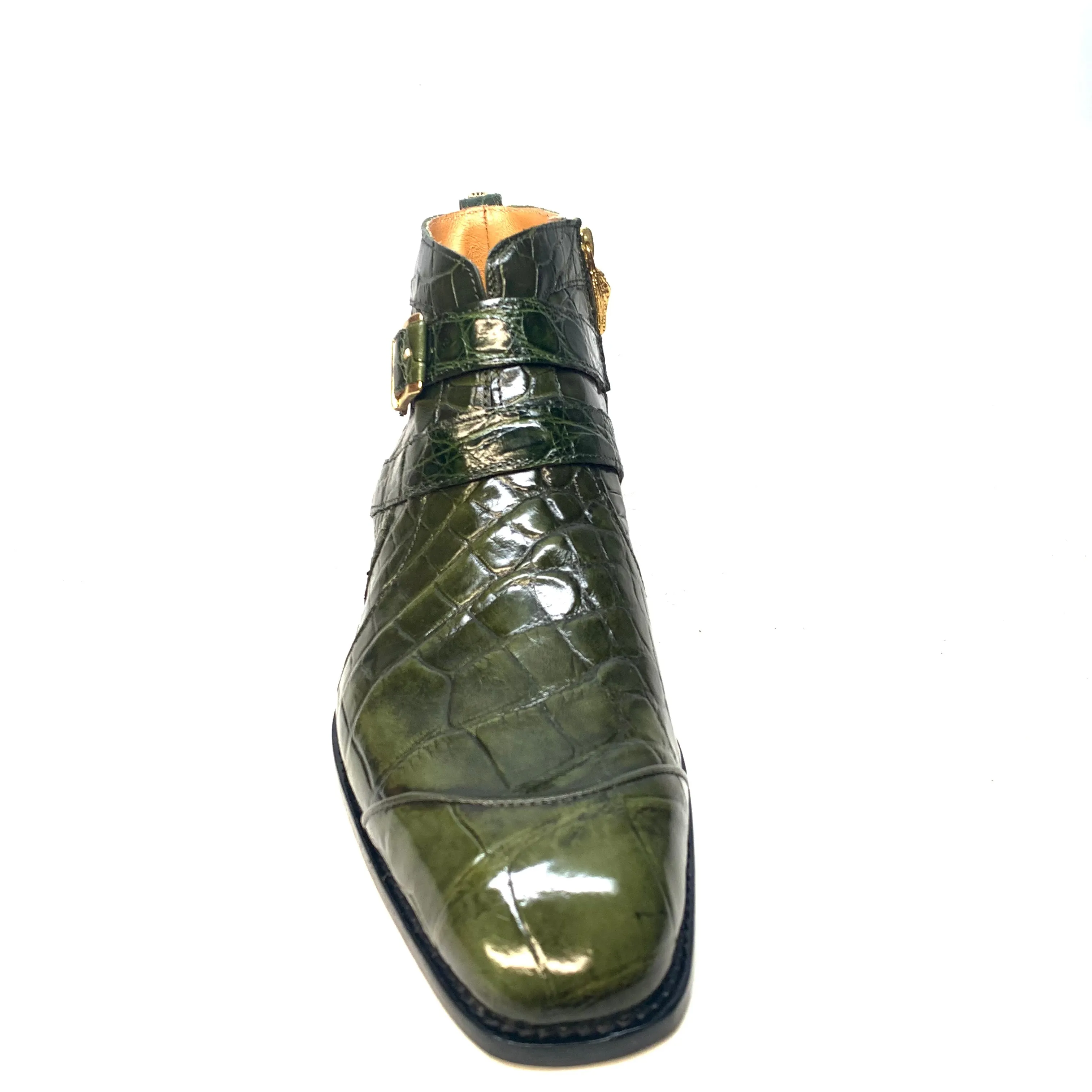 Mauri " 4848" Olive Green Alligator Monk Strap Zipper Boots