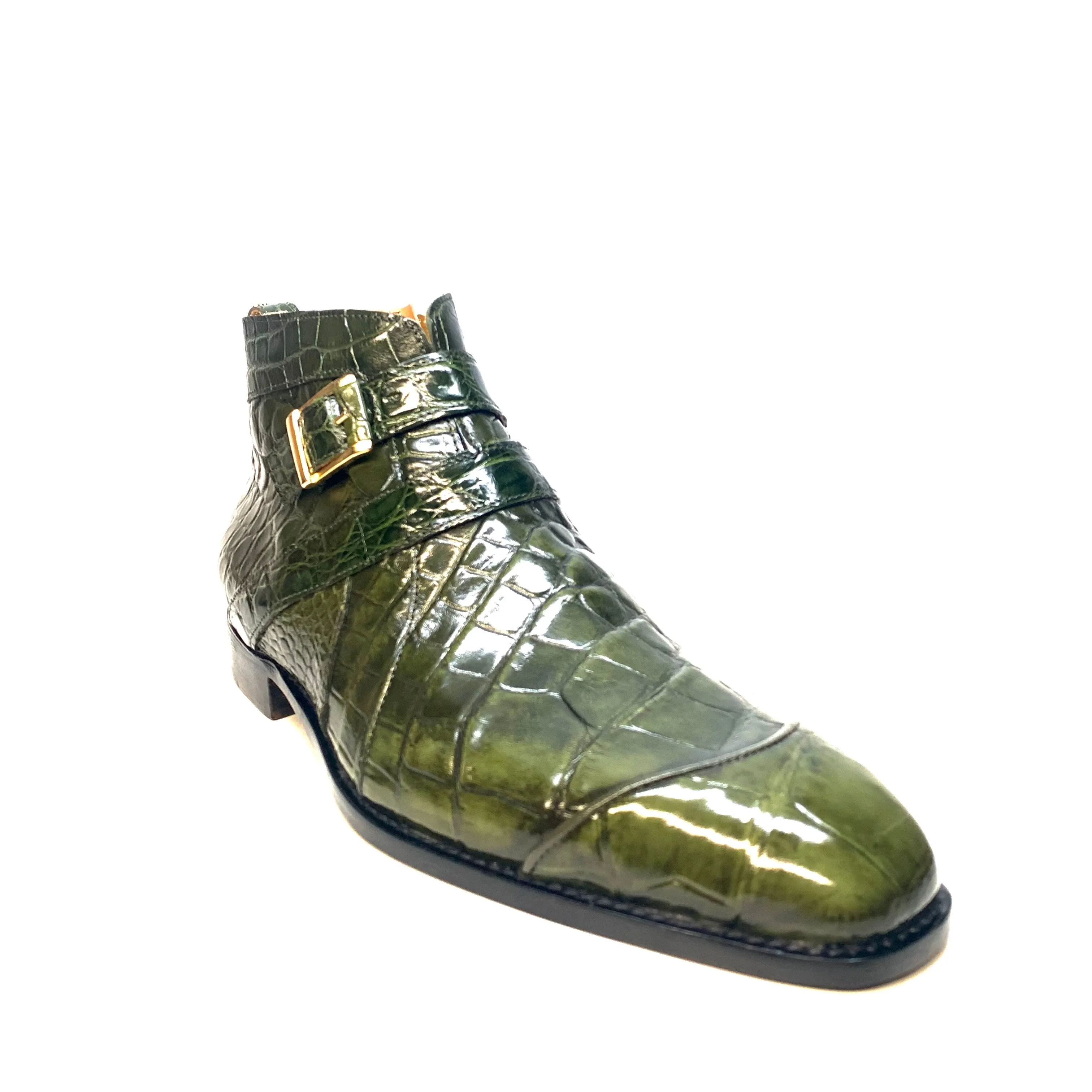 Mauri " 4848" Olive Green Alligator Monk Strap Zipper Boots
