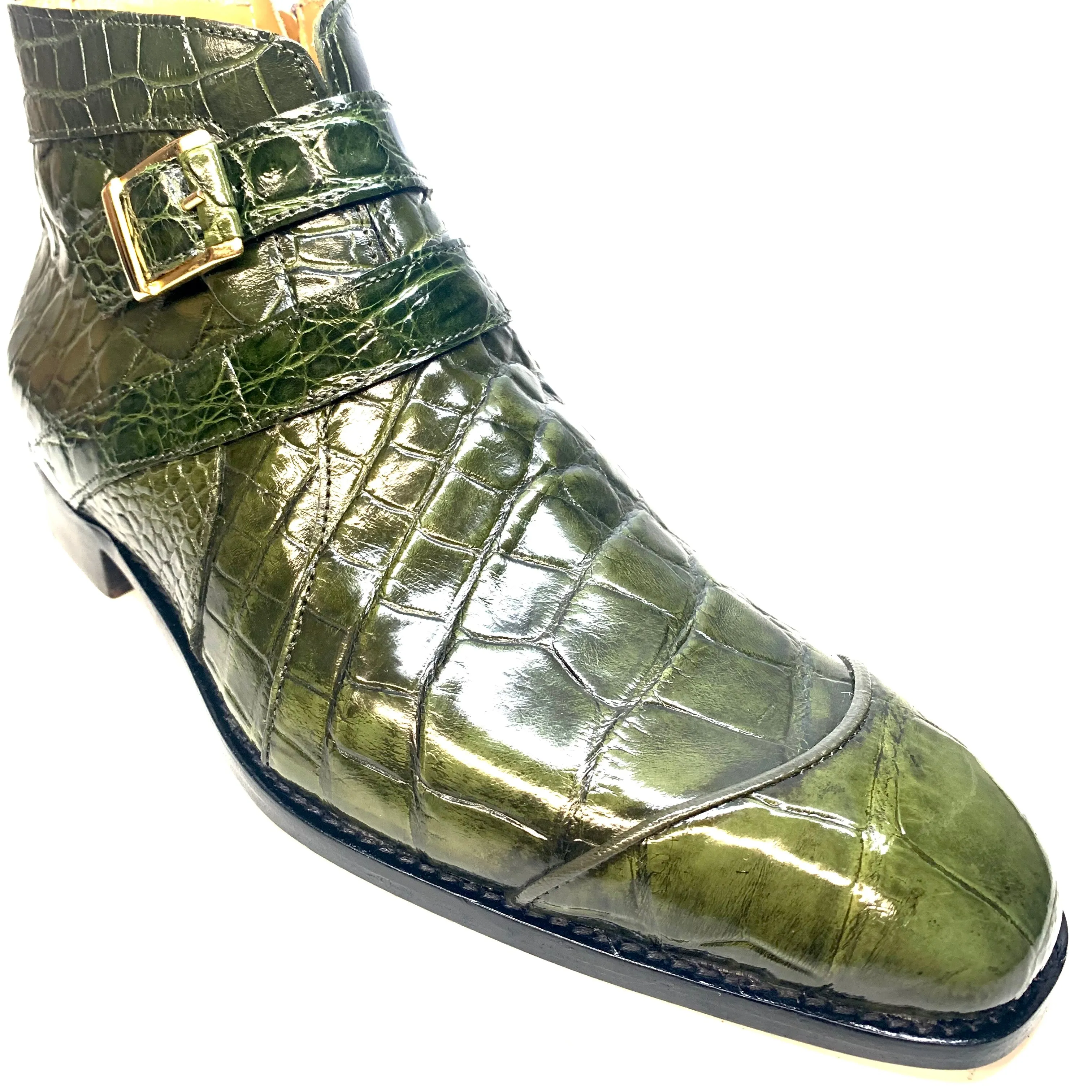 Mauri " 4848" Olive Green Alligator Monk Strap Zipper Boots