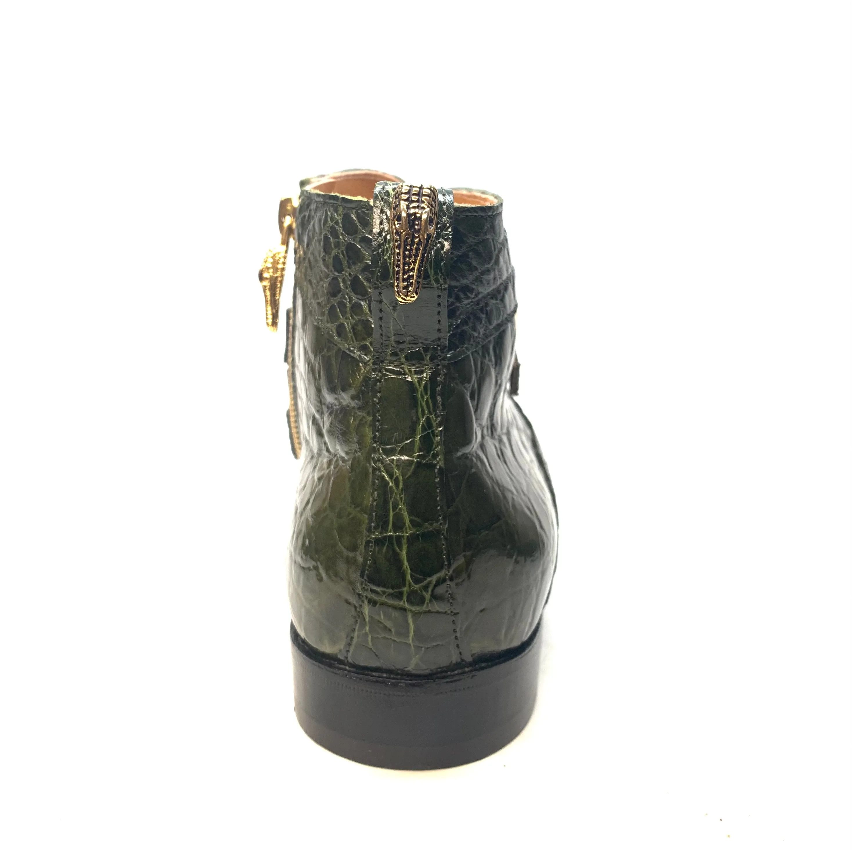 Mauri " 4848" Olive Green Alligator Monk Strap Zipper Boots