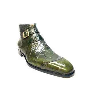 Mauri " 4848" Olive Green Alligator Monk Strap Zipper Boots