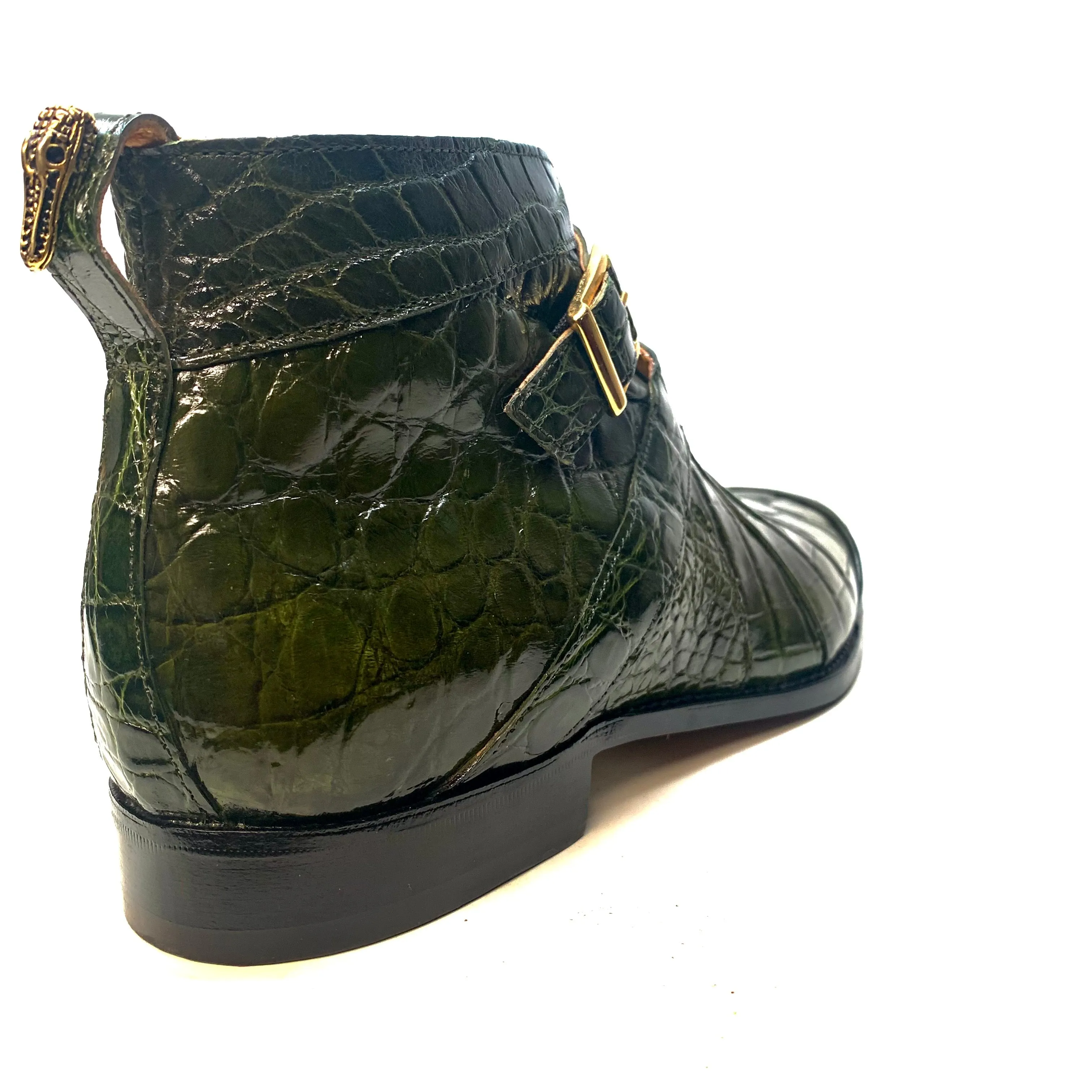 Mauri " 4848" Olive Green Alligator Monk Strap Zipper Boots