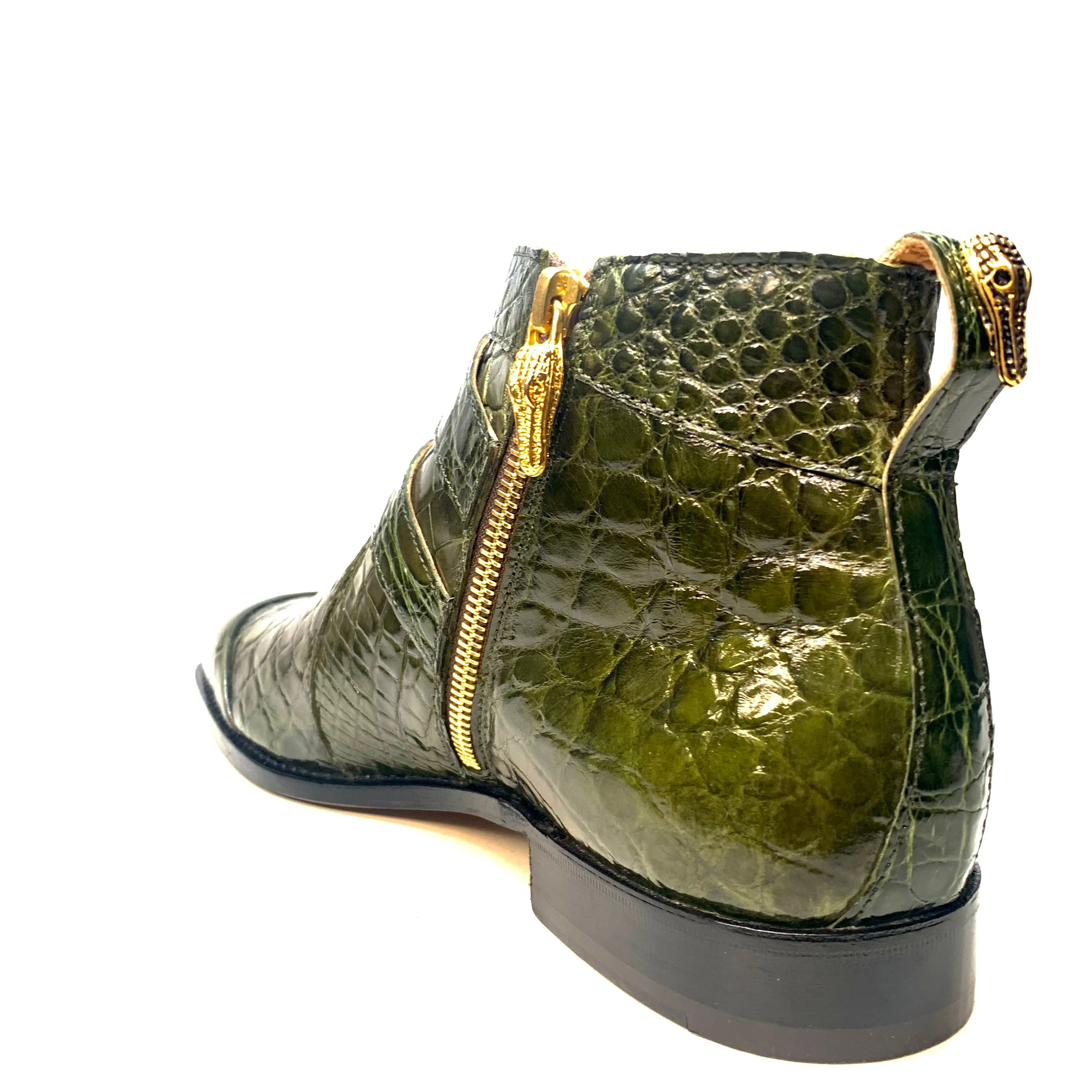Mauri "4828/2" Olive Green Alligator Monk Strap Zipper Boots