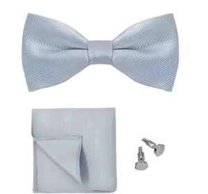 Silver Bow Tie Cuff Link Set