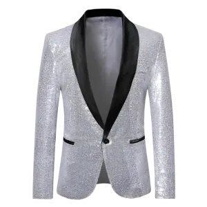 Silver Sequin Tuxedo Jacket