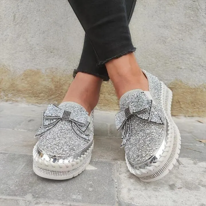 Sparkly Sneakers for Women With Cute Bowknot