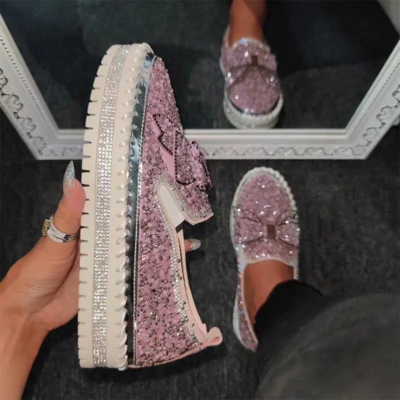 Sparkly Sneakers for Women With Cute Bowknot