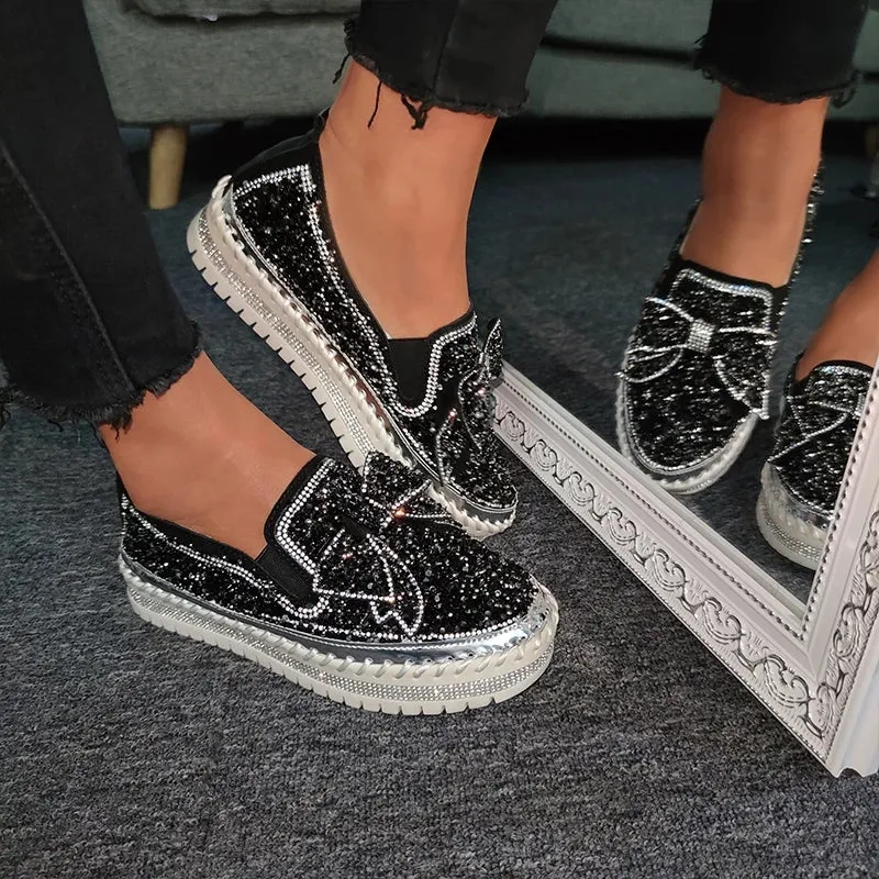 Sparkly Sneakers for Women With Cute Bowknot