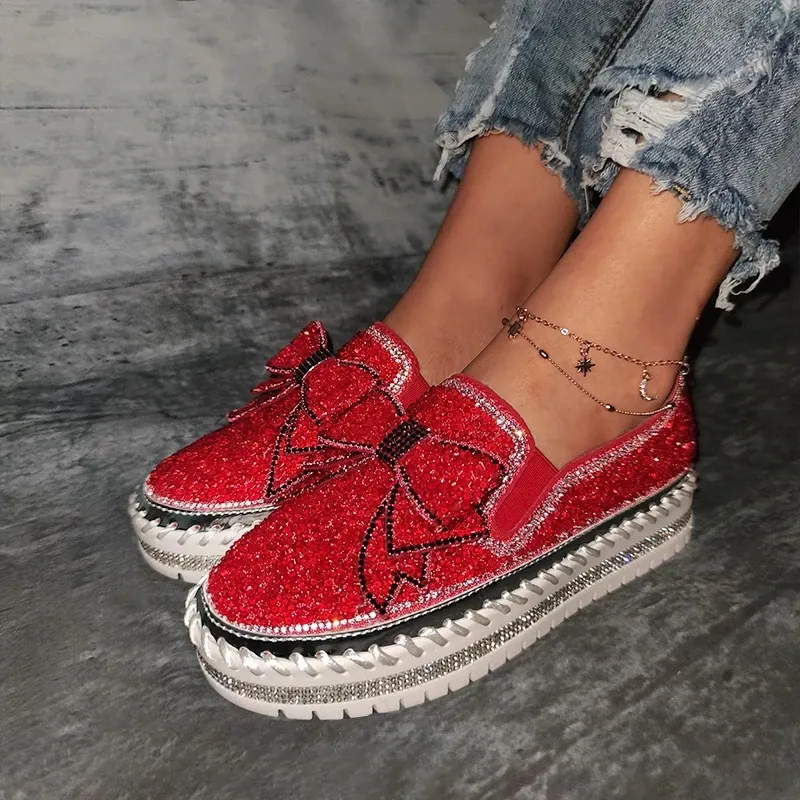 Sparkly Sneakers for Women With Cute Bowknot