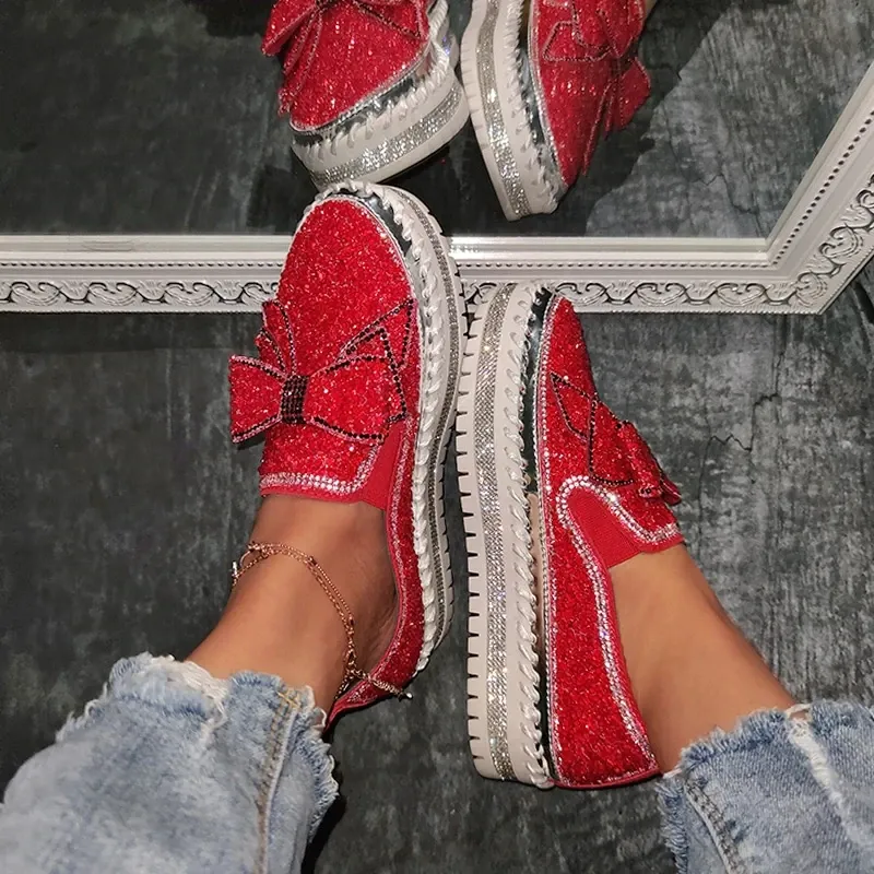 Sparkly Sneakers for Women With Cute Bowknot