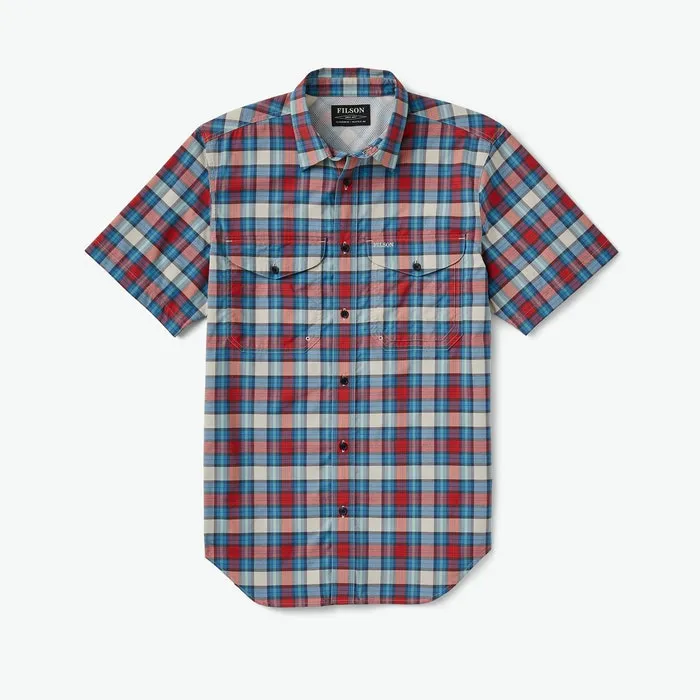 Twin Lakes Short Sleeve Sport Shirt (Blue   Red Plaid)