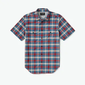 Twin Lakes Short Sleeve Sport Shirt (Blue   Red Plaid)